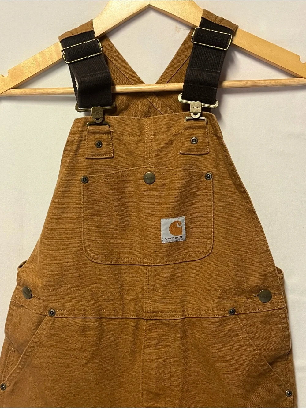 Carhartt Kids Brown Canvas Duck Bib Overalls 8 Double Knee Workwear Hunting NWOT